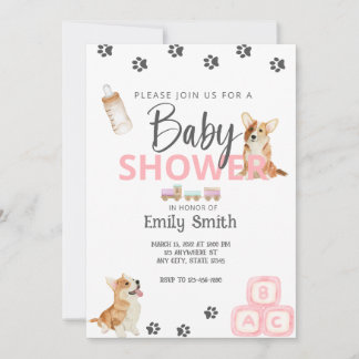 Corgi Theme Baby Shower Invitation