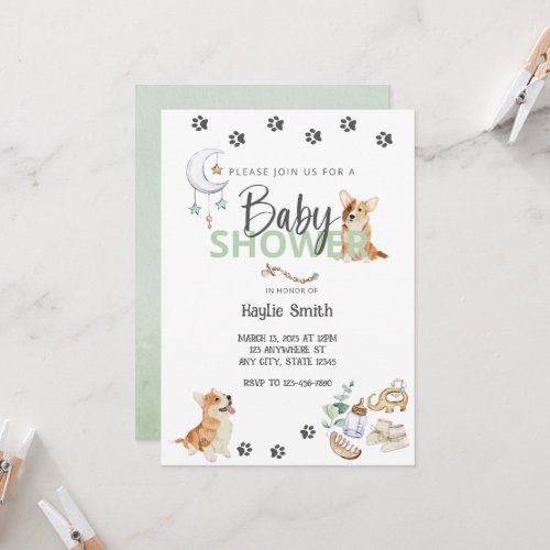 Corgi Theme Baby Shower Invitation 