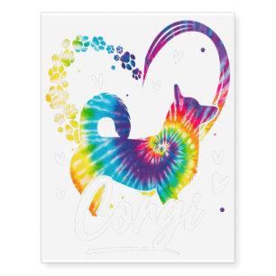 Corgi Tie Dye Rainbow Dog Lover Gift Temporary Tattoos
