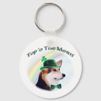 Corgi Top of the Morn'; Corgi St. Patrick's day Keychain