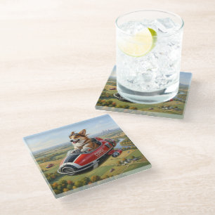 Corgi Transporter Glass Coaster
