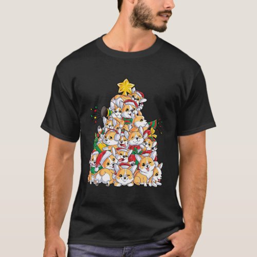 Corgi Tree Dog Santa Merry Corgmas T_Shirt