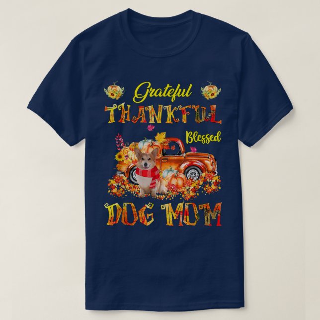 Corgi Truck Pumpkin Thankful Grateful Blessed Dog  T-Shirt (Design Front)