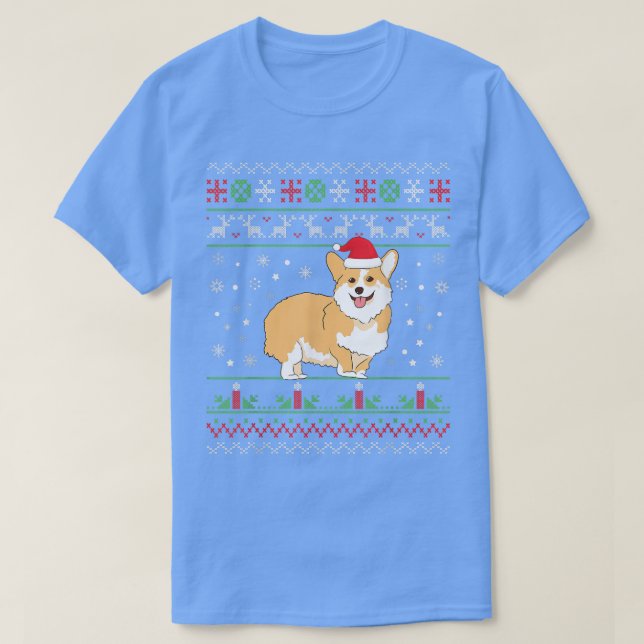 Corgi Ugly Christmas Pajama Tree Lights Xmas Corgm T-Shirt (Design Front)