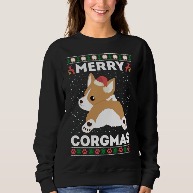 Corgi Ugly Christmas Sweater Merry Corgmas Santa C (Front)