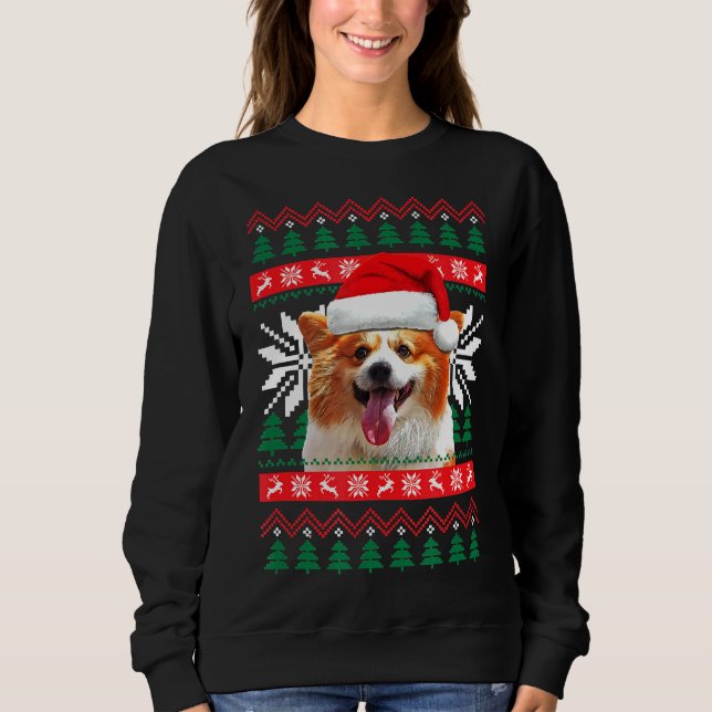 Corgi Ugly Christmas Sweater Style Santa Hat Pembr (Front)