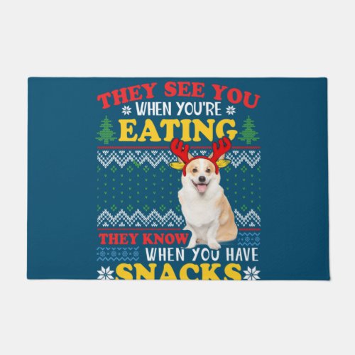 Corgi Ugly Christmas They See Youre Eating Xmas Doormat