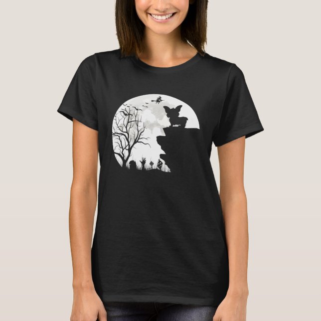 Corgi Under Moon Halloween Dog T-Shirt (Front)