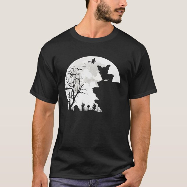 Corgi Under Moon Halloween Dog T-Shirt (Front)