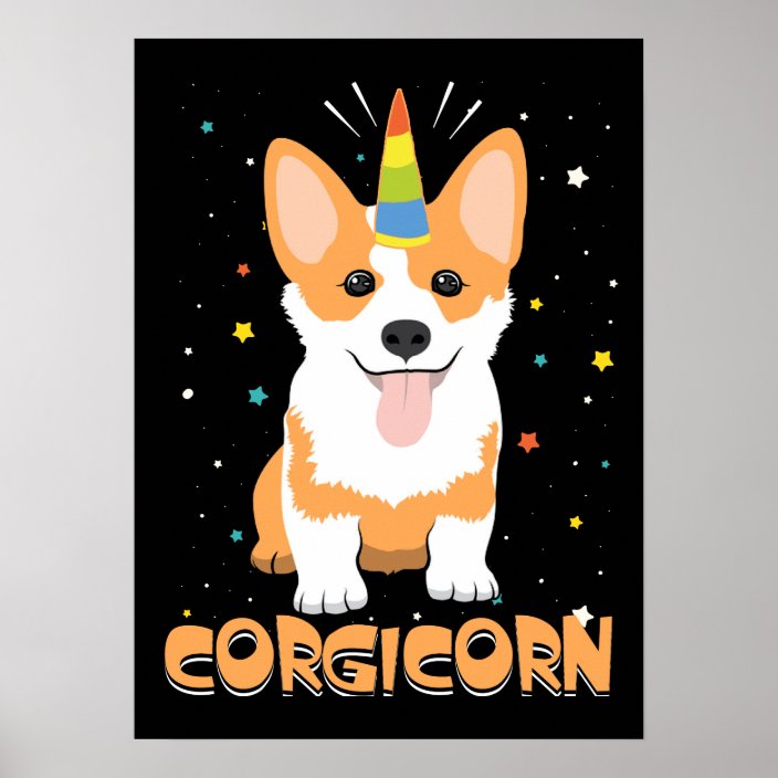 Corgi Unicorn Corgicorn Cute Dog Cartoon Poster Zazzle Com