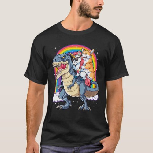 Corgi Unicorn Dinosaur T Rex T Kids Girls Rainbow T_Shirt