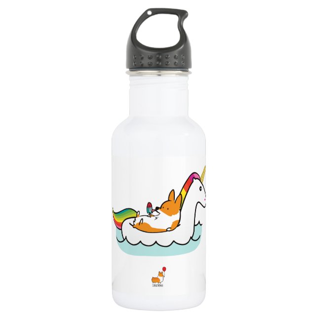 Corgi Unicorn Floatie Water Bottle (Front)