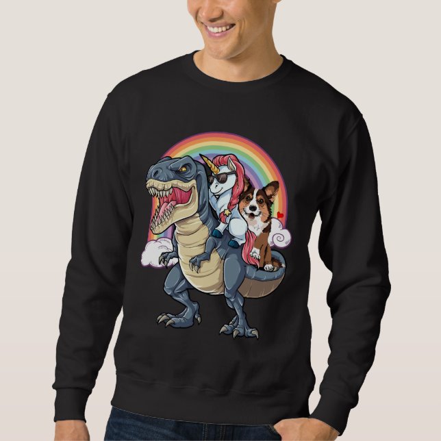Corgi Unicorn Ride T Rex Sweatshirt (Front)