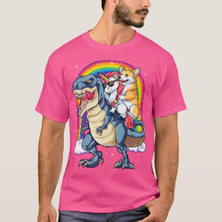 Corgi Unicorn Riding Dinosaur T rex for Men Women T-Shirt