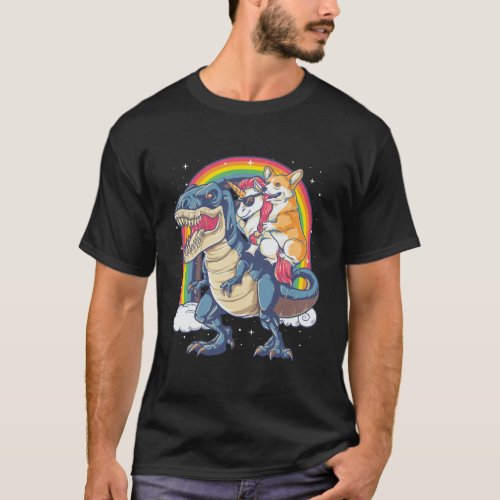 Corgi Unicorn Riding Dinosaur T Rex Gifts Men Wome T_Shirt