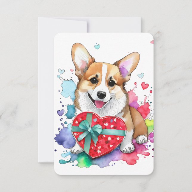 Corgi Valentine's Day Card - Watercolor Dog (Front)