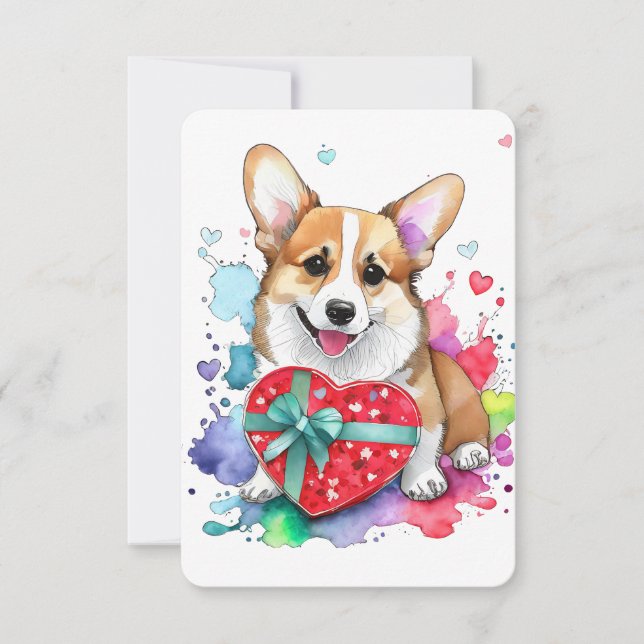 Corgi Valentine's Day Card - Watercolor Dog (Front)