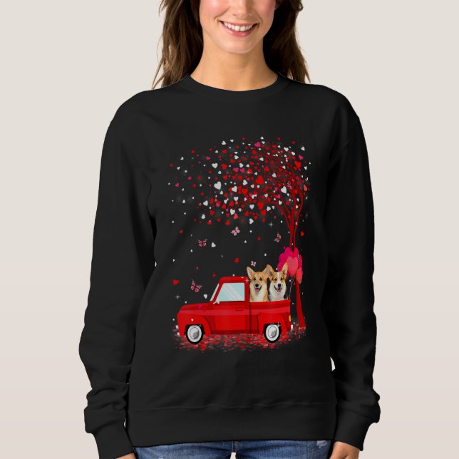 Corgi Valentine's Day  Dogs Red Truck Hearts Sweatshirt (Front)