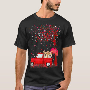 Corgi Valentine's Day Dogs Red Truck Hearts T-Shirt