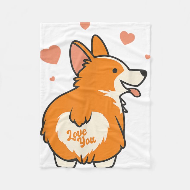 Corgi Valentines Day Gift Dog Lover Heart Fleece Blanket (Front)