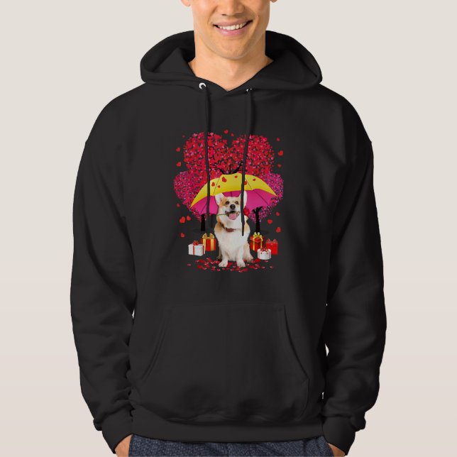 Corgi Valentines Day Three Tree And Raining Hearts Hoodie (Front)