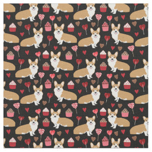 Corgi Valentines Fabric - black