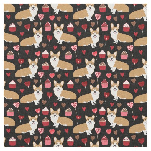 Corgi Valentines Fabric - black
