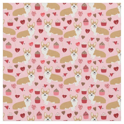 Corgi Valentines Fabric - pink