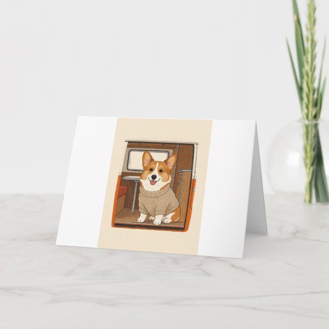 Corgi Vintage Camper Van Greeting Card