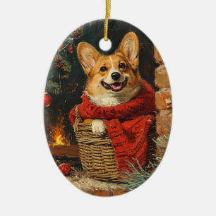Corgi vintage christmas ceramic ornament