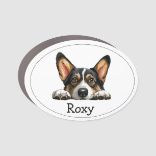 Corgi Watercolor Black Puppy Personalized Theme Car Magnet