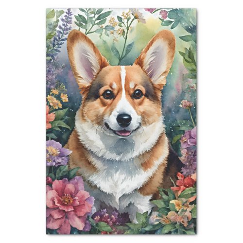 Corgi Watercolor Floral Art Tissue Paper