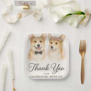 Corgi Watercolor Wedding Thank you Paper Plates