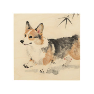 Corgi Watercolor – Whimsical Japanese Ink Dog Art