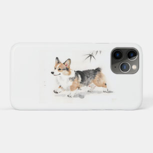 Corgi Watercolor – Whimsical Japanese Ink Dog Art iPhone 11 Pro Case