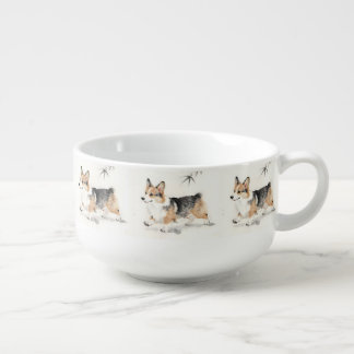 Corgi Watercolor – Whimsical Japanese Ink Dog Art Soup Mug