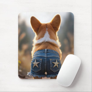 Corgi Wearing Denim Shorts Mouse Pad