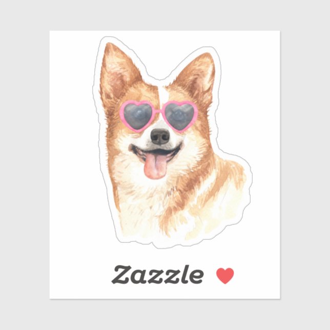Corgi wearing retro heart sunglasses sticker (Sheet)