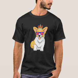 Corgi Wearing Sunglasses And Crown England UK Flag T-Shirt