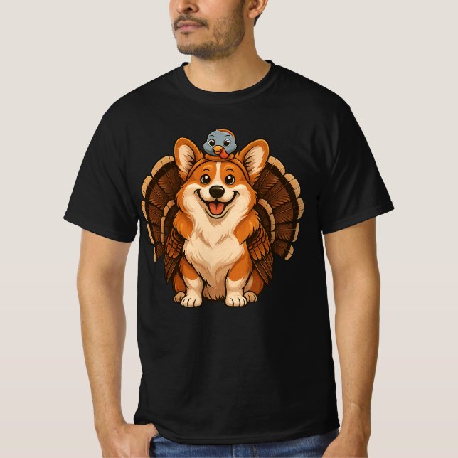 Corgi Wearing Turkey Fall Autumn Thanksgiving  T-Shirt (Front)