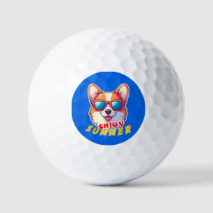 Corgi wears sunglasses Enjoy summer Golf Balls