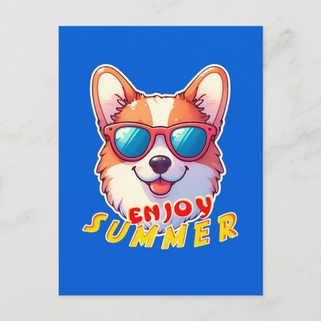 Corgi wears sunglasses Enjoy summer Postcard (Front)