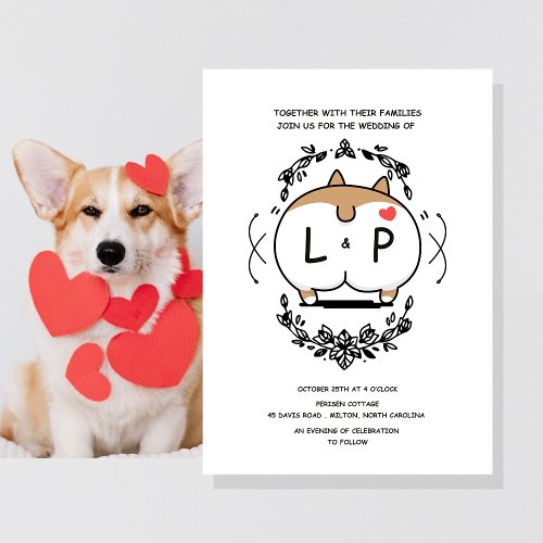 Corgi Wedding Birthday Invitation Cartoon