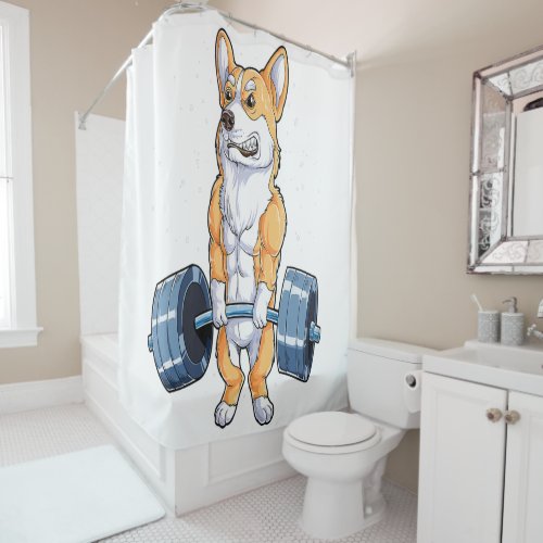 Corgi Weightlifting Deadlift Men Ness Gym Workout Shower Curtain