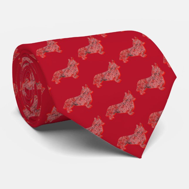 Corgi Welsh Christmas Dog Silhouette Red Neck Tie (Rolled)