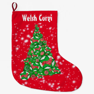 Corgi Welsh Dog Christmas Big Tree Decoration Red Large Christmas Stocking