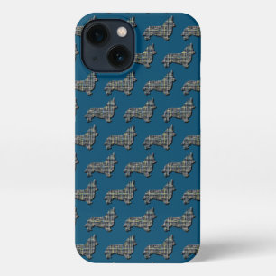 Corgi Welsh Dog Cute Silhouette Grid Blue iPhone 13 Case