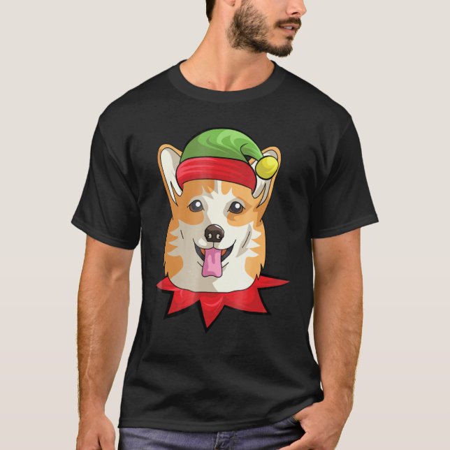 Corgi Welsh Dog Elf Christmas Gif T-Shirt (Front)