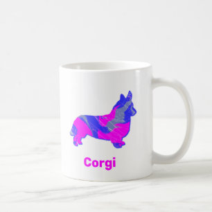 Corgi Welsh Dog Hot Pink & Blue Abstract White Coffee Mug