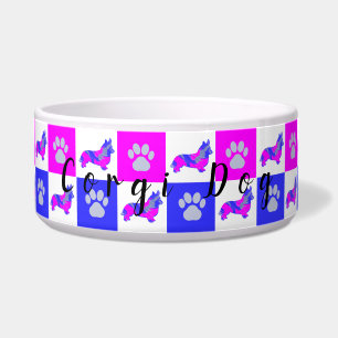 Corgi Welsh Dog & Paw Hot Pink and Blue Pet Bowl
